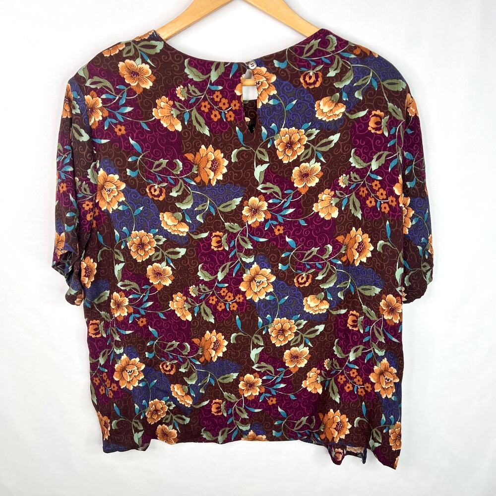 Vintage Jaclyn Smith Dark Floral Blouse Extra Large - Picture 6 of 7